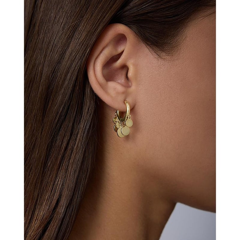 PAVOI Waterproof Gold Dangle Earrings for Women - Rhodium Plated Round Charm Drop Dangle Huggie Earrings - Dainty Lightweight Stainless Steel Trendy Summer Jewelry - White - Image 2