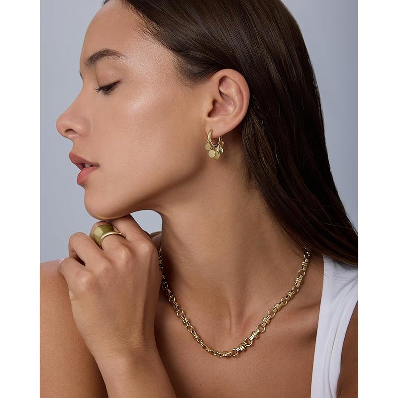 PAVOI Waterproof Gold Dangle Earrings for Women - Rhodium Plated Round Charm Drop Dangle Huggie Earrings - Dainty Lightweight Stainless Steel Trendy Summer Jewelry - White - Image 4