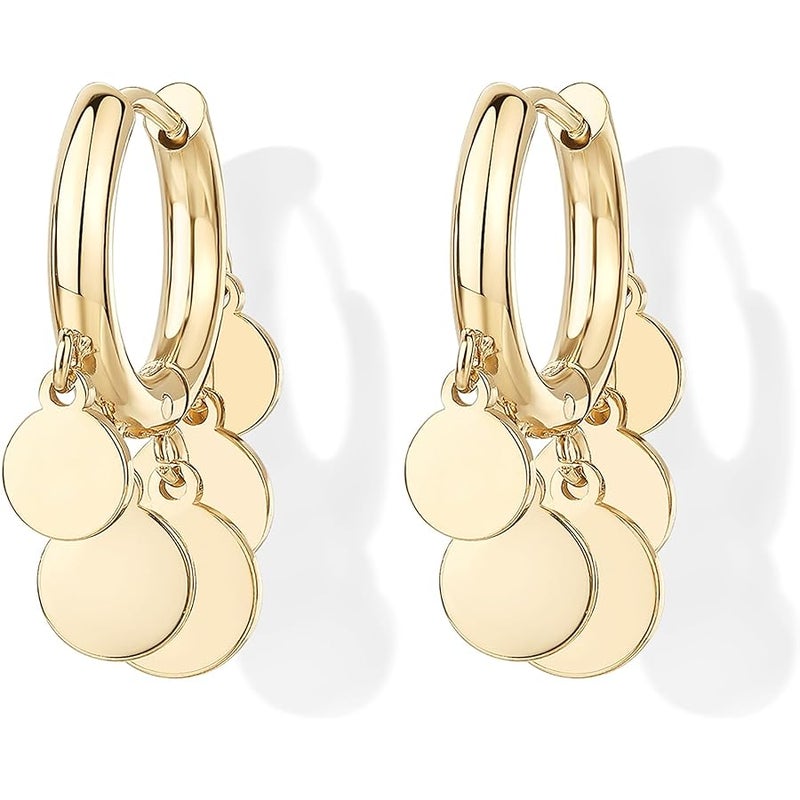 PAVOI Waterproof Gold Dangle Earrings for Women - Rhodium Plated Round Charm Drop Dangle Huggie Earrings - Dainty Lightweight Stainless Steel Trendy Summer Jewelry - White - Image 3