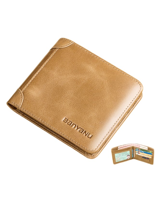 بانيانو محفظة رجالية أفقية من الجلد الأصلي رفيعة للغاية، محفظة جديدة من جلد البقر الكاكي - Image 2