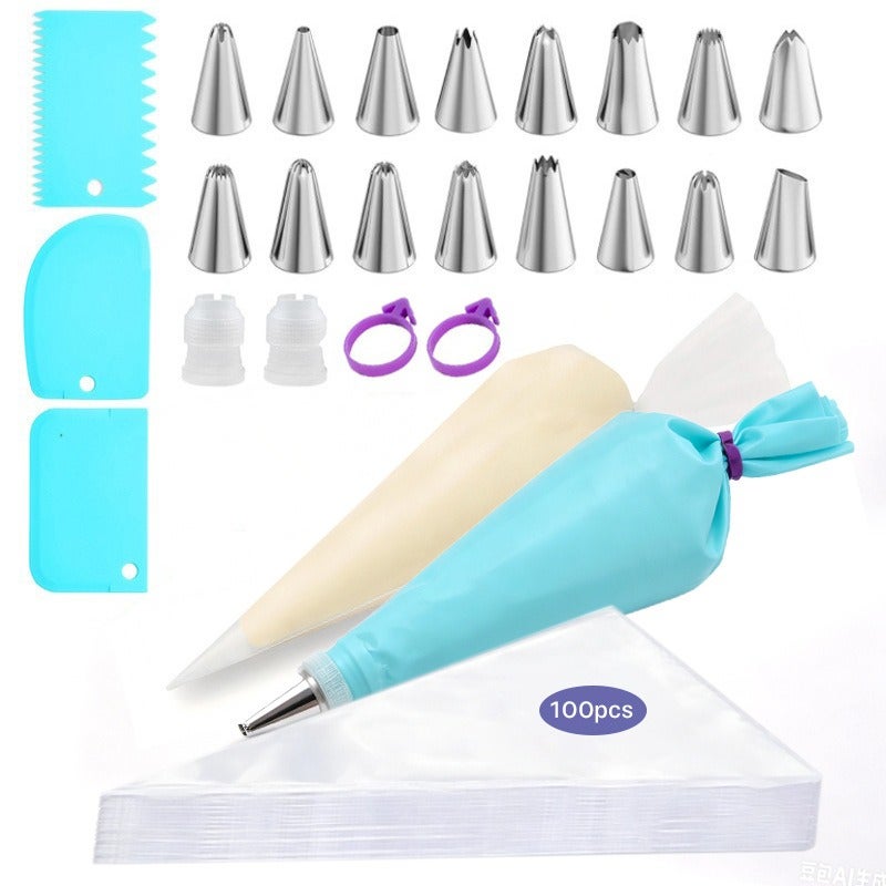 Stainless Steel Icing Nozzle Baking Tool Set with Disposable Piping Bags for Cake Decorating and Cream Piping