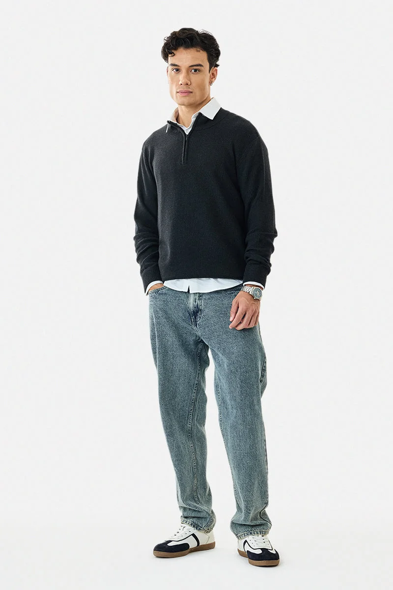 سنيتش Black Textured Long Sleeve Regular Fit Sweater