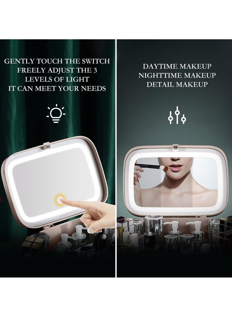 Makeup Organizer with LED Mirror Skin Care Organizer with Jewelry Holder Dustproof & Waterproof Portable Hand Strap Skincare Organizer for Bathroom Bedroom Countertop or Vanity(White) - Image 3