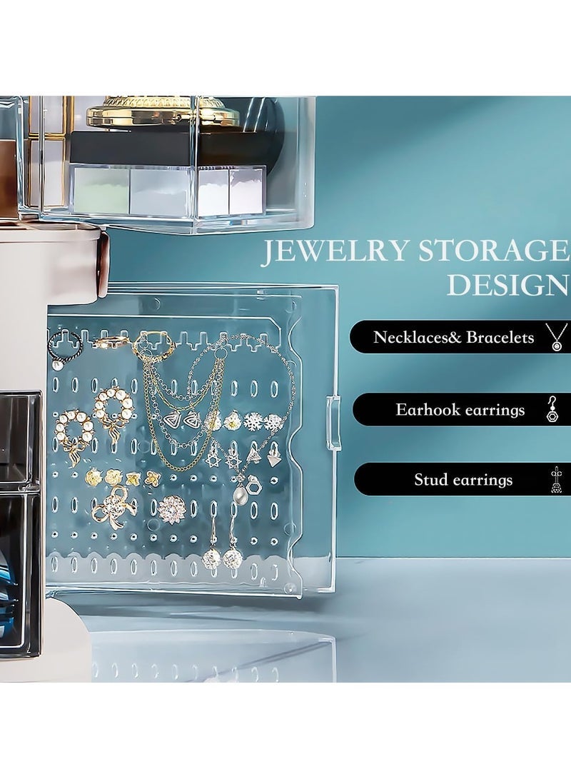 Makeup Organizer with LED Mirror Skin Care Organizer with Jewelry Holder Dustproof & Waterproof Portable Hand Strap Skincare Organizer for Bathroom Bedroom Countertop or Vanity(White) - Image 4