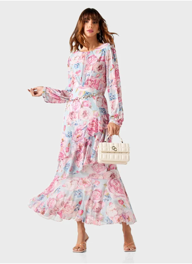 Iconic Floral Print Ruffle Detail Dress