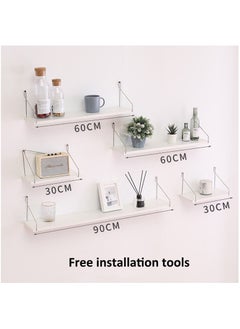 Old_Feller 5-Piece Home Book Shelves Set Floating Shelves for Wall Hanging Wood Shelf Wooden Shelves with Metal Brackets Hanging Shelf Wall Organizers for Home White Color Free Installation Tool  - Image 3