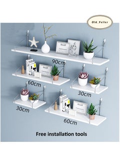 Old_Feller 5-Piece Home Book Shelves Set Floating Shelves for Wall Hanging Wood Shelf Wooden Shelves with Metal Brackets Hanging Shelf Wall Organizers for Home White Color Free Installation Tool  - Image 2