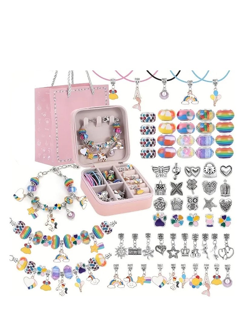 Capstro 68PCS Charm Bracelet Making Kit for Girls – DIY Jewelry Kit with Snake Chain Bracelets, Charms & Gift Box – Perfect Birthday, Christmas, Ramadan & Eid Gift for Kids Ages 6-12 (Rainbow) - Image 1