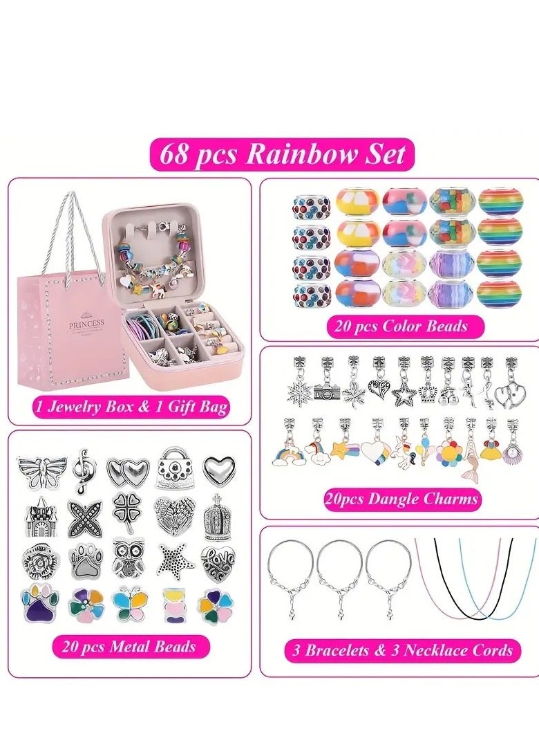 Capstro 68PCS Charm Bracelet Making Kit for Girls – DIY Jewelry Kit with Snake Chain Bracelets, Charms & Gift Box – Perfect Birthday, Christmas, Ramadan & Eid Gift for Kids Ages 6-12 (Rainbow) - Image 2