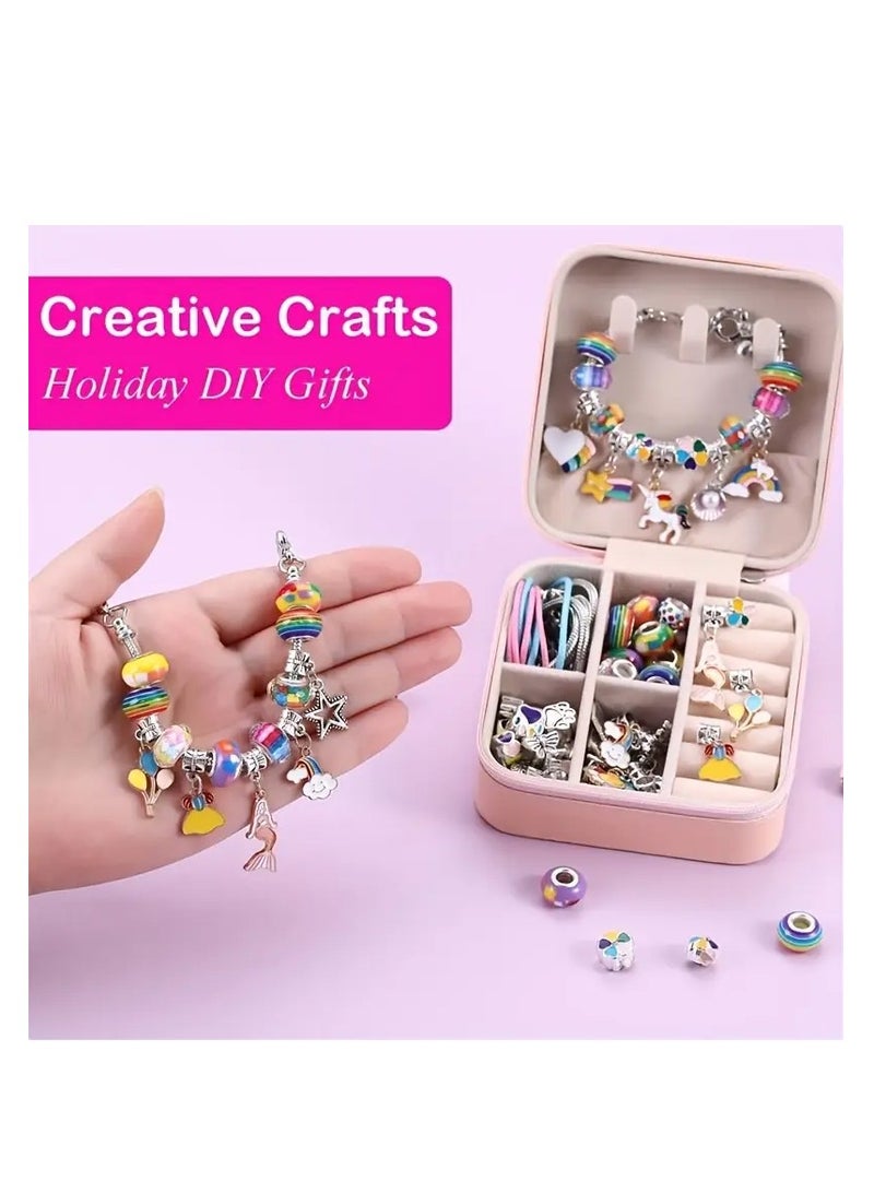 Capstro 68PCS Charm Bracelet Making Kit for Girls – DIY Jewelry Kit with Snake Chain Bracelets, Charms & Gift Box – Perfect Birthday, Christmas, Ramadan & Eid Gift for Kids Ages 6-12 (Rainbow) - Image 4