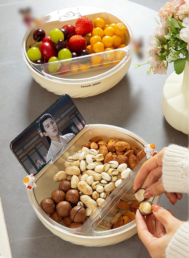 DUNISO Double-Layer Snack Bowl, Detachable Nut Bowl with Cellphone Holder Slot, Pistachio Bowl with Food Waste Storage Compartment, Snack Serving Tray for Sunflower Seed Peanut Cherries Edamame Fruits Candy - Image 1