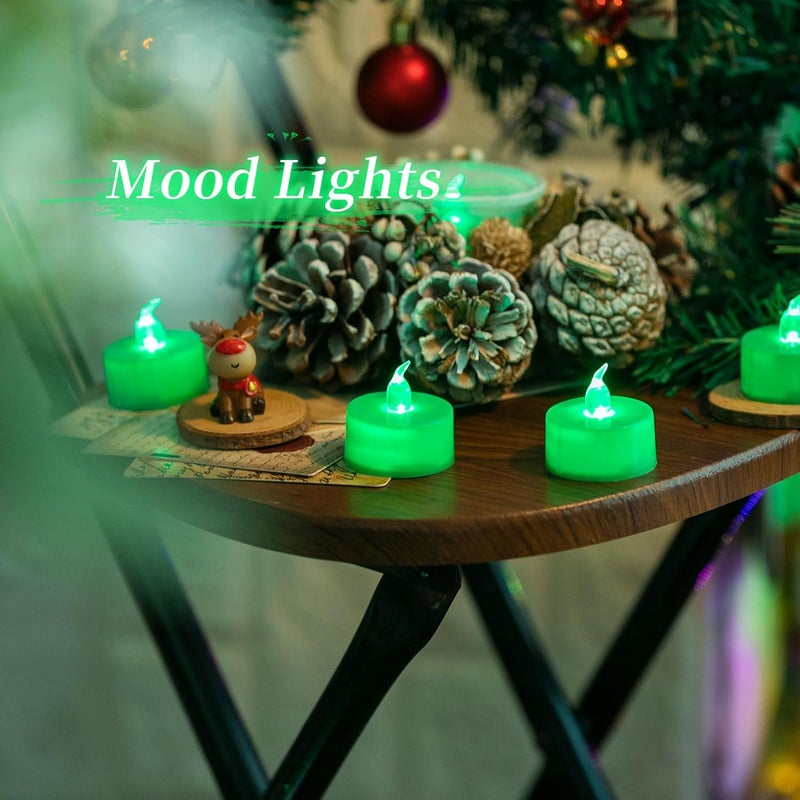 LANKER 24 Pack LED Tea Lights Candles, Flickering Green Flameless Tealights, Long Lasting Battery Operated Fake Candles, Decoration for Halloween and Christmas (Green - 24pcs) - Image 4