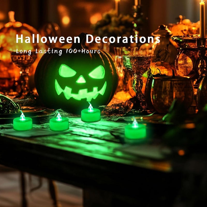 LANKER 24 Pack LED Tea Lights Candles, Flickering Green Flameless Tealights, Long Lasting Battery Operated Fake Candles, Decoration for Halloween and Christmas (Green - 24pcs) - Image 2