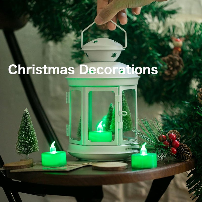LANKER 24 Pack LED Tea Lights Candles, Flickering Green Flameless Tealights, Long Lasting Battery Operated Fake Candles, Decoration for Halloween and Christmas (Green - 24pcs) - Image 3