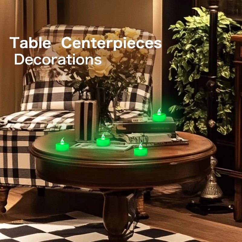 LANKER 24 Pack LED Tea Lights Candles, Flickering Green Flameless Tealights, Long Lasting Battery Operated Fake Candles, Decoration for Halloween and Christmas (Green - 24pcs) - Image 5