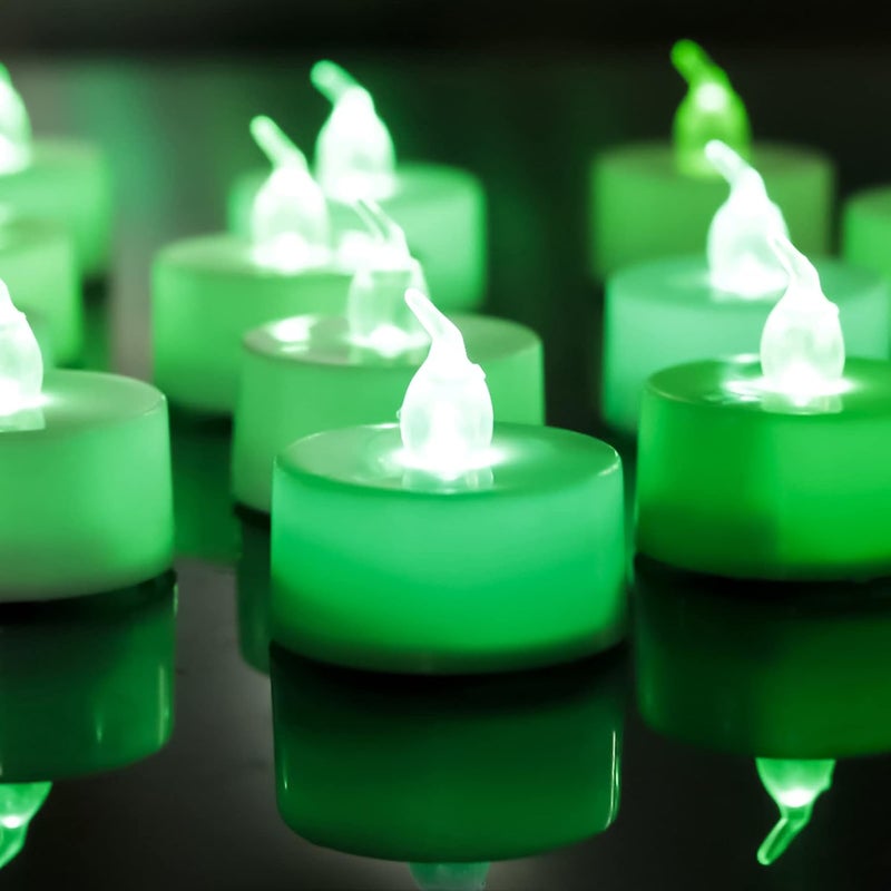 LANKER 24 Pack LED Tea Lights Candles, Flickering Green Flameless Tealights, Long Lasting Battery Operated Fake Candles, Decoration for Halloween and Christmas (Green - 24pcs) - Image 1