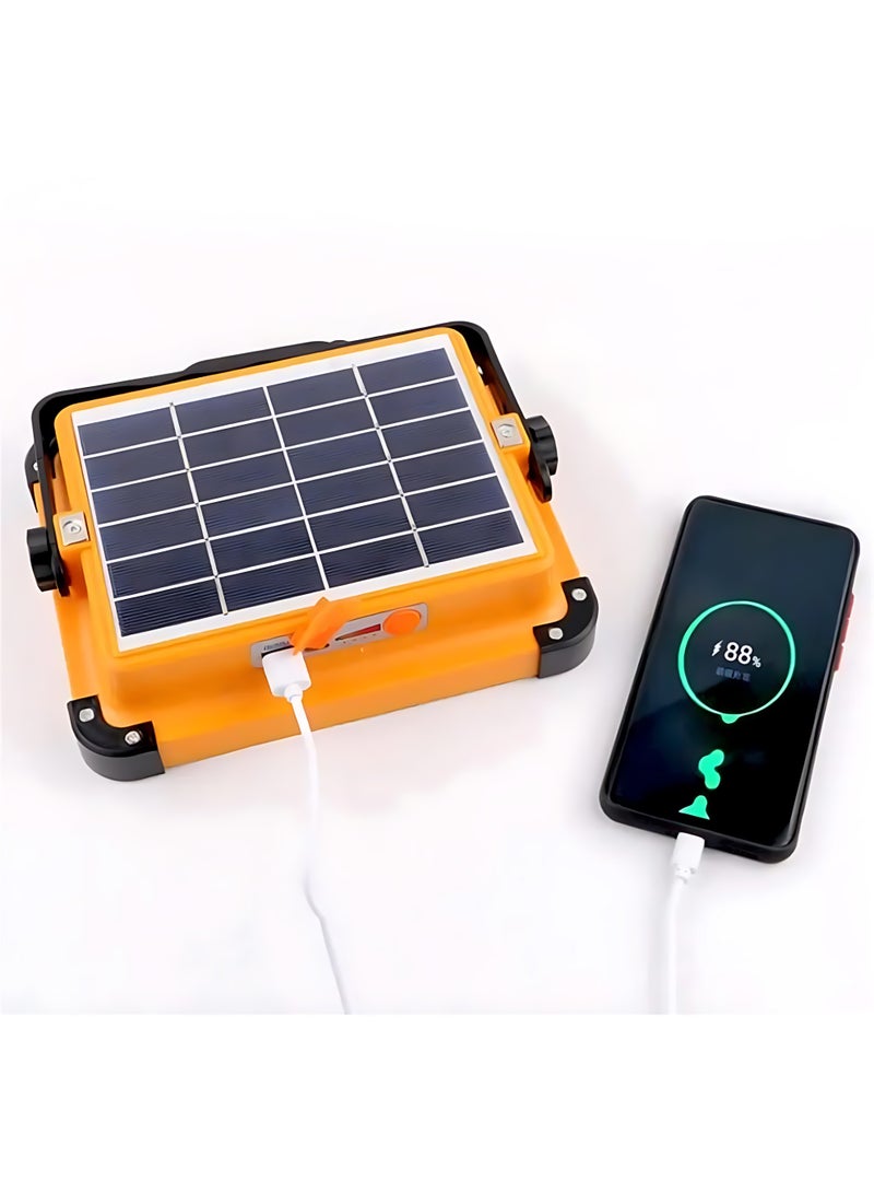 ليد كشاف LED محمول يعمل بالطاقة الشمسية بقدرة 300 وات، يتميز بمقاومة الماء وفقاً لمعيار IP66 ويحتوي على بطارية قابلة لإعادة الشحن يمكن استخدامها لشحن الهواتف عبر منفذ USB. - Image 4