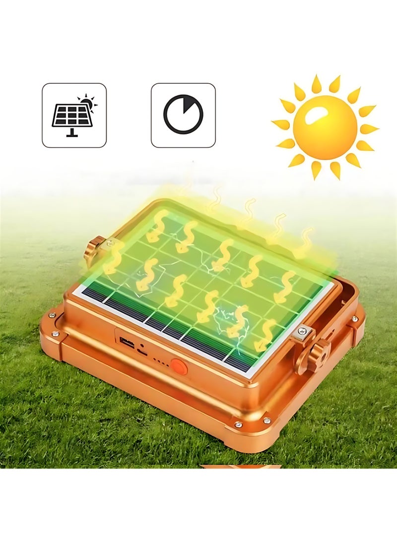 ليد كشاف LED محمول يعمل بالطاقة الشمسية بقدرة 300 وات، يتميز بمقاومة الماء وفقاً لمعيار IP66 ويحتوي على بطارية قابلة لإعادة الشحن يمكن استخدامها لشحن الهواتف عبر منفذ USB. - Image 3