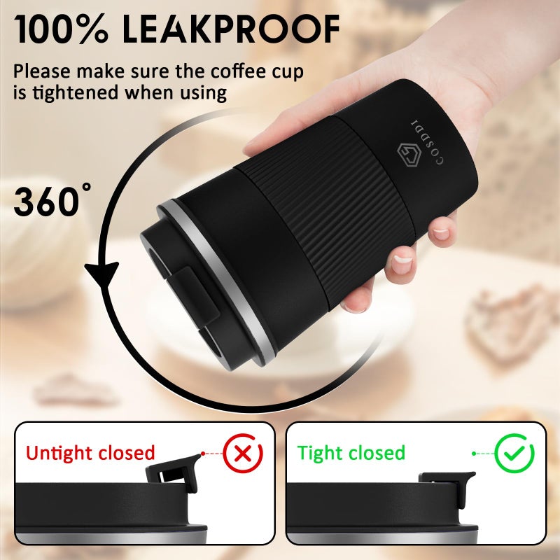CS COSDDI 12 oz Stainless Steel Vacuum Insulated Tumbler - Coffee Travel Mug Spill Proof with Lid - coffee Cup for Keep Hot/Ice Coffee,Tea and Beer (3rd Black) - Image 3