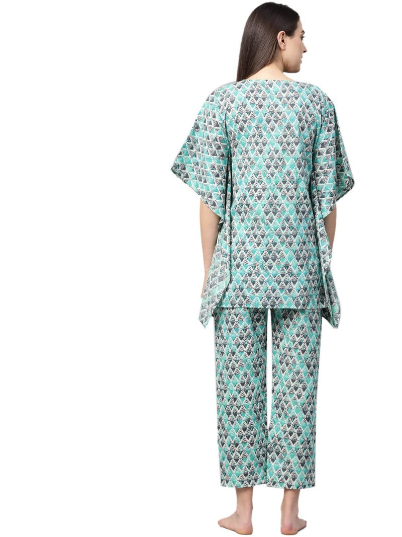 Yash Gallery Women's Cotton Straight Geomatrical Printed Night Suit for Women (1268YKMULTI_Multi_XXX-Large) Multicolored - Image 3