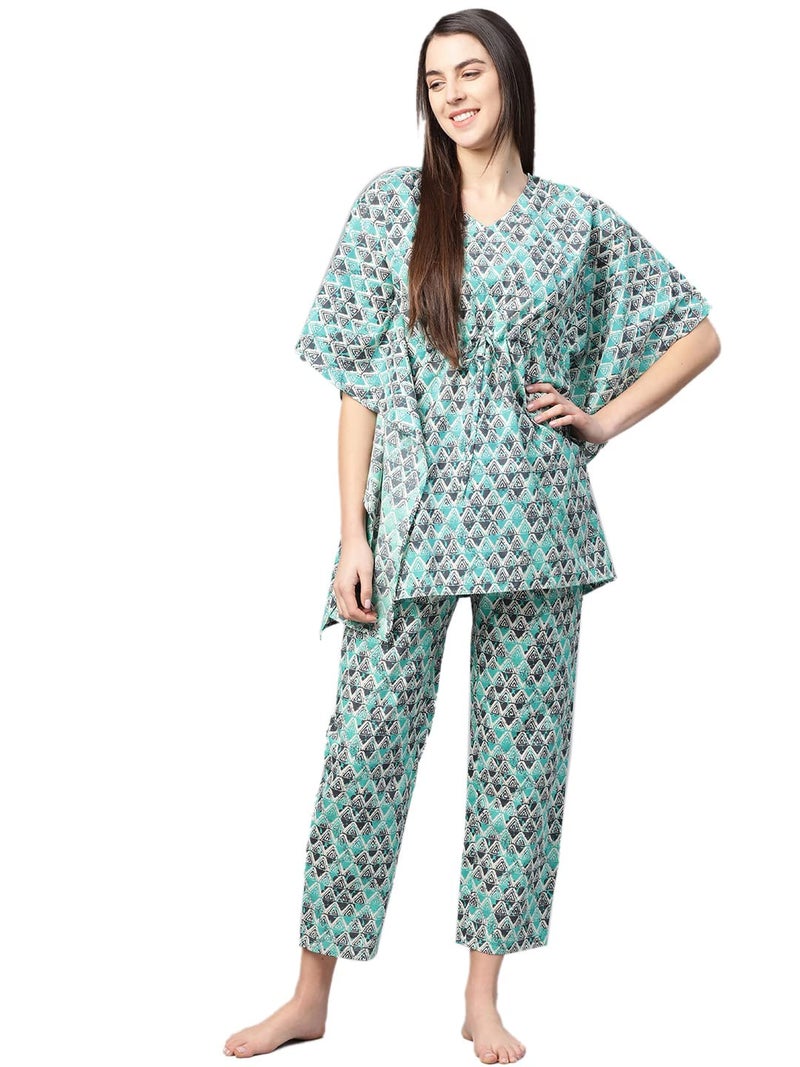 Yash Gallery Women's Cotton Straight Geomatrical Printed Night Suit for Women (1268YKMULTI_Multi_XXX-Large) Multicolored - Image 1