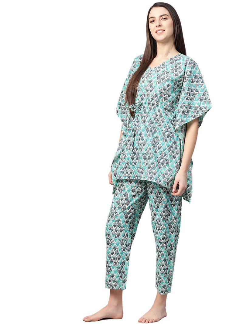 Yash Gallery Women's Cotton Straight Geomatrical Printed Night Suit for Women (1268YKMULTI_Multi_XXX-Large) Multicolored - Image 2