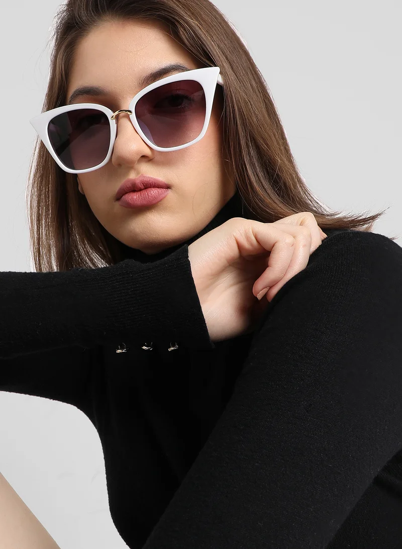 صوص هاوت Haute Sauce Women's Oversized Cateye Sunglasses For Casual Wear | One-Size | White Polycarbonate Frame | Black Polycarbonate Lens |  Eyewear For Woman & Girls