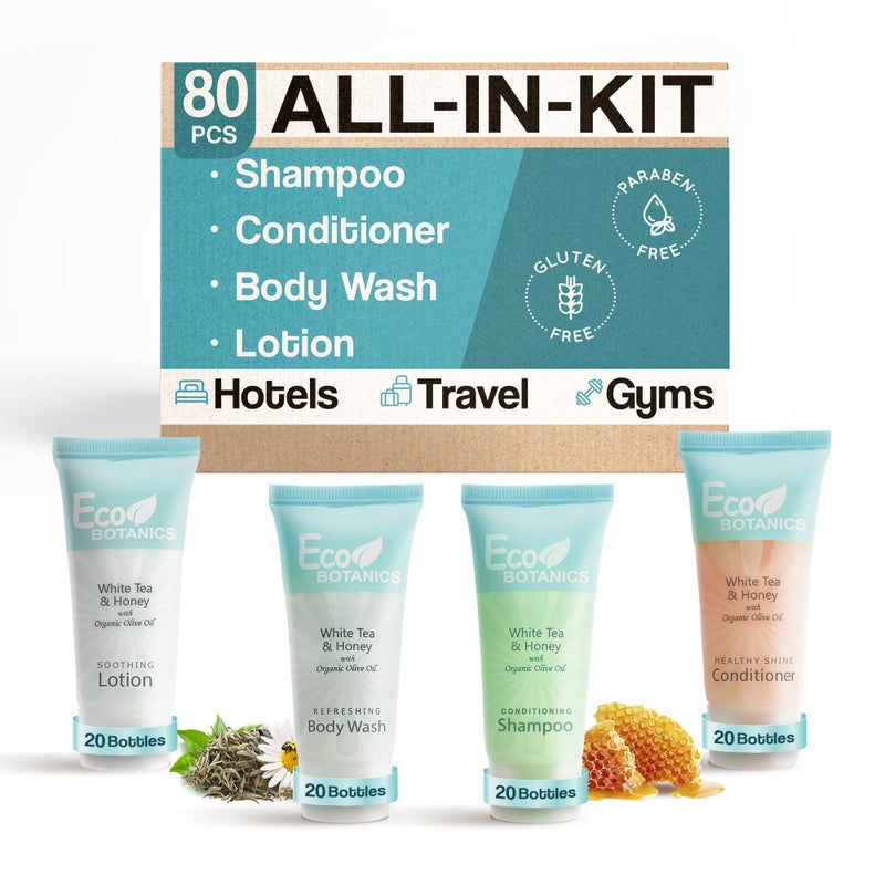 Terra Pure Eco Botanics Toiletries Set  1Shoppe Amenities Kit  085oz Shampoo  Conditioner Body Wash Lotion  Travel Size  80 Pieces