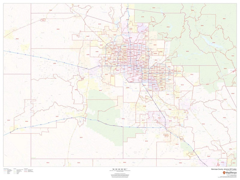 Maricopa County, Arizona Zip Codes - 48" x 36" Laminated Wall Map