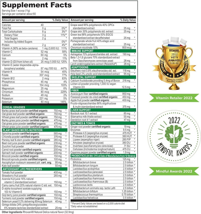 Vibrant Health Green Vibrance Vegan Superfood Powder Boost Energy 60 Servings - Image 4