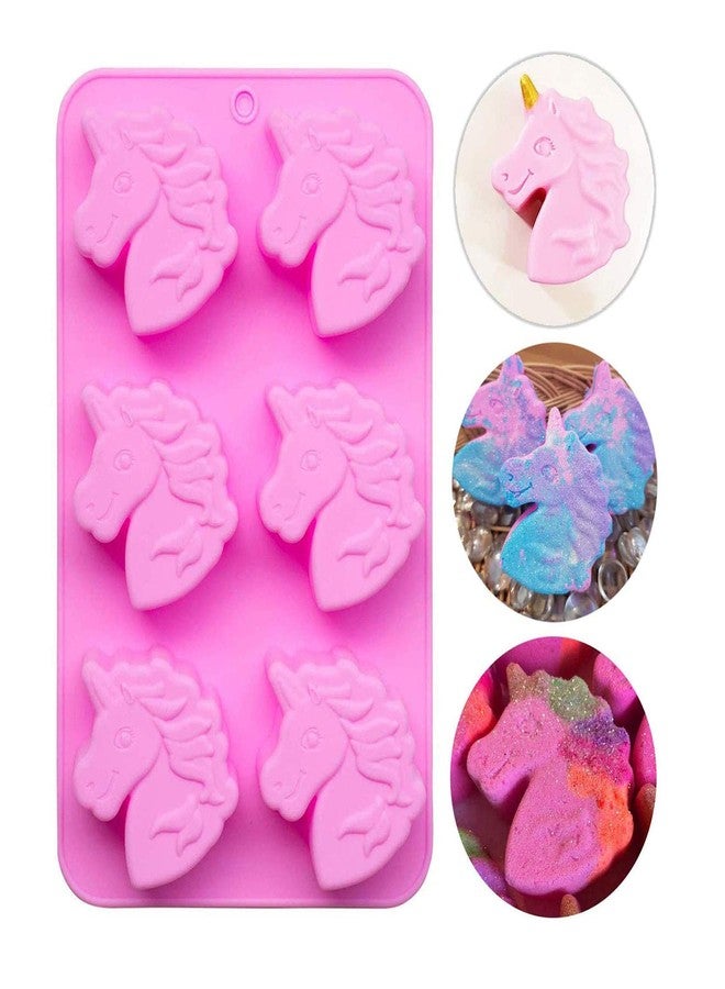 Fewo 6 Cavities Unicorn Head Cupcake Mold, Non-Stick Unicorn Shaped Silicone Mould for Party Cakes Soaps Bath Bombs Jello Shots Kids' Baking Supplies - Image 1