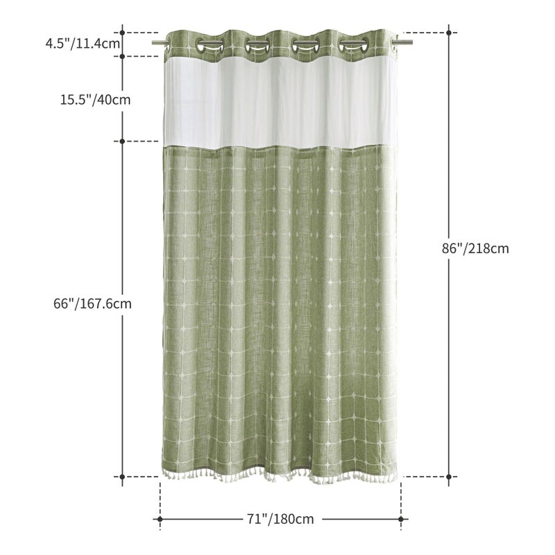 River Dream Grey Farmhouse Shower Curtain with Snap-in Liner  No Hooks Needed with Magnets with Tassels Water Repellent&Machine Washable 71x86Inch - Image 5