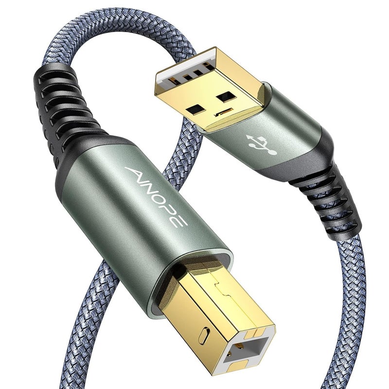 AINOPE USB A to USB B Priner Cable 6.6ft High-Speed USB 2.0 MIDI USB Cable, Nylon Braided USB A to B Printer Cord for HP, Canon, Brother, Samsung, Dell, Epson, Lexmark, Xerox, and More - Image 1