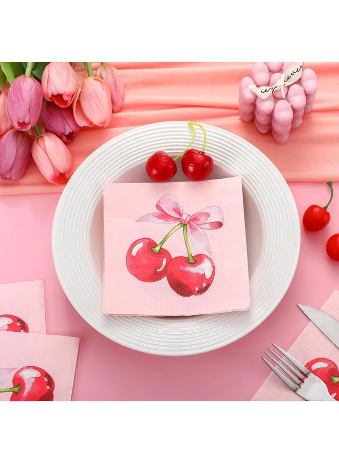 Reallnaive 50 Pack Pink Bow Party Supplies Cherry Bow Paper Napkins Coquette Bachelorette Disposable Napkin for Wedding Bridal Engagement Bridal Baby Shower Birthday Party(Cherry Bow) - Image 3