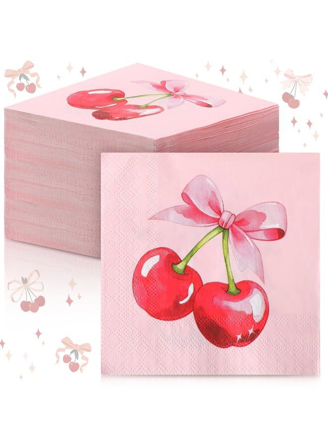 Reallnaive 50 Pack Pink Bow Party Supplies Cherry Bow Paper Napkins Coquette Bachelorette Disposable Napkin for Wedding Bridal Engagement Bridal Baby Shower Birthday Party(Cherry Bow) - Image 1