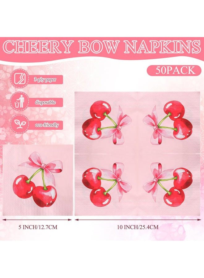 Reallnaive 50 Pack Pink Bow Party Supplies Cherry Bow Paper Napkins Coquette Bachelorette Disposable Napkin for Wedding Bridal Engagement Bridal Baby Shower Birthday Party(Cherry Bow) - Image 2