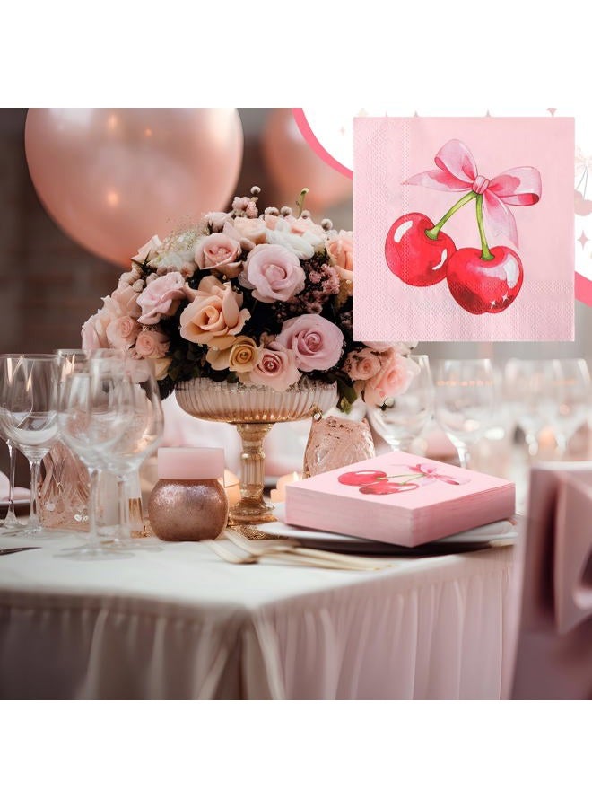 Reallnaive 50 Pack Pink Bow Party Supplies Cherry Bow Paper Napkins Coquette Bachelorette Disposable Napkin for Wedding Bridal Engagement Bridal Baby Shower Birthday Party(Cherry Bow) - Image 5