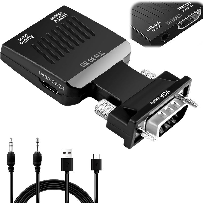 VOOCME (VGA to HDMI Adapter Converter with Audio,(PC VGA Source Output to TV/Monitor with HDMI Connector), Active Male VGA in Female HDMI 1080p Video Dongle adaptador for Computer,Laptop,Projector - Image 1