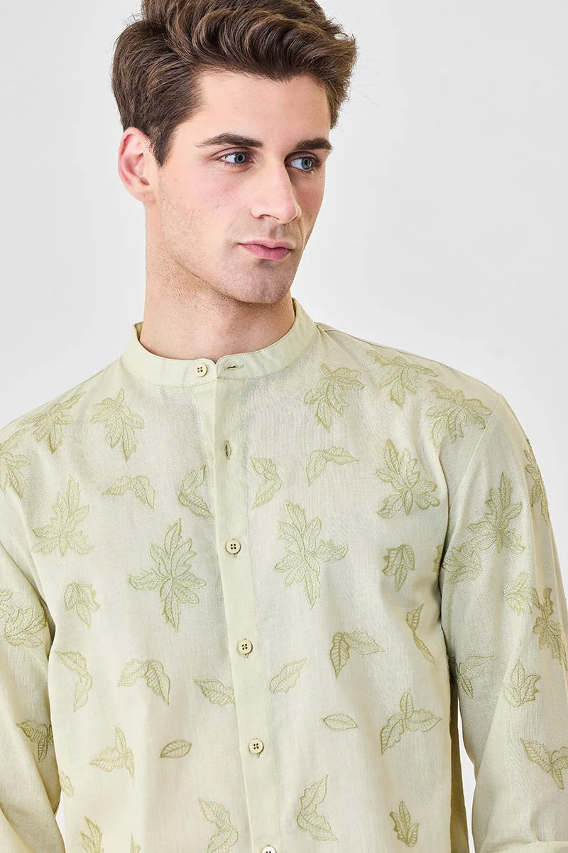 SNITCH Green Embroidered Luxe Sheer Shirt for Men | Best Price UAE
