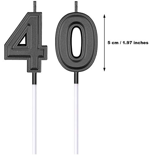 Frienda 40th Birthday Candles, Number 40 Candles, Happy Birthday Cake Topper Decoration for Men Women Anniversary Party Wedding Decoration Anniversary Celebration Supplies Theme Party (Black) - Image 2