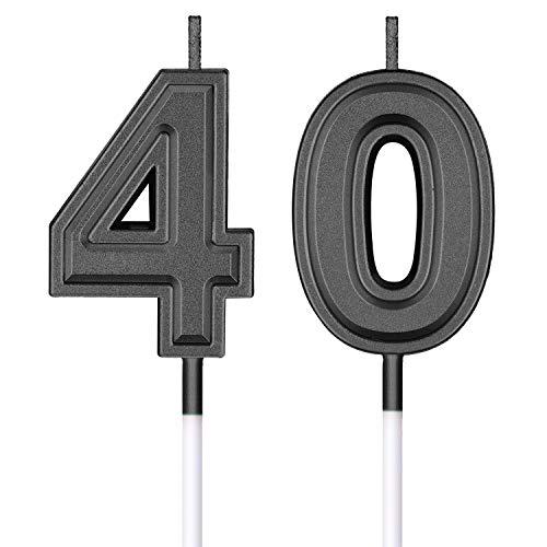 Frienda 40th Birthday Candles, Number 40 Candles, Happy Birthday Cake Topper Decoration for Men Women Anniversary Party Wedding Decoration Anniversary Celebration Supplies Theme Party (Black) - Image 1