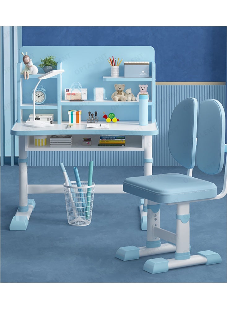 Generic Kids Study Desk and Chair Set, Ergonomic Student Writing Desk Study Table with Bookshelf and Storage Drawer for Home Learning, Height Adjustable, Space Theme, RB-87 (Blue)  - Image 4