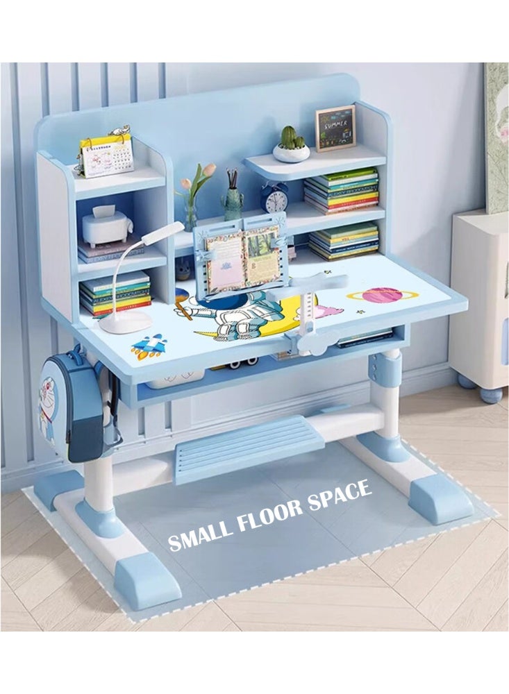 Generic Kids Study Desk and Chair Set, Ergonomic Student Writing Desk Study Table with Bookshelf and Storage Drawer for Home Learning, Height Adjustable, Space Theme, RB-87 (Blue)  - Image 5