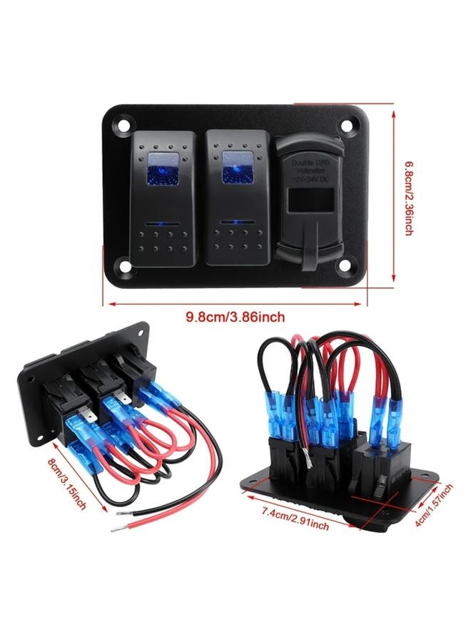 5 In 1 Panel Green Boat Switch USB Car Charger 4 8A Digital Voltmeter Car Modification Parts - Image 5