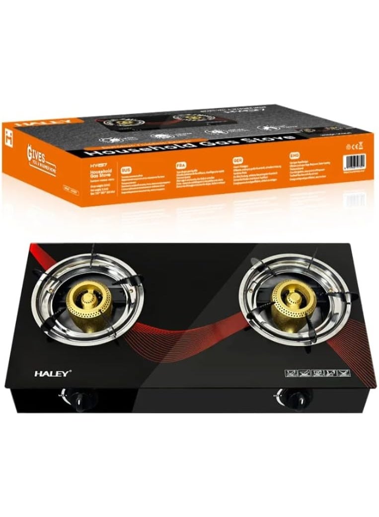 Haley موقد غاز هالي، موقد غاز بموقد، إطار وصينية من الفولاذ المقاوم للصدأ، لوحة علوية من الزجاج المقسّى، صينية مياه من الفولاذ المقاوم للصدأ، (ضمان لمدة عامين) HY-1517