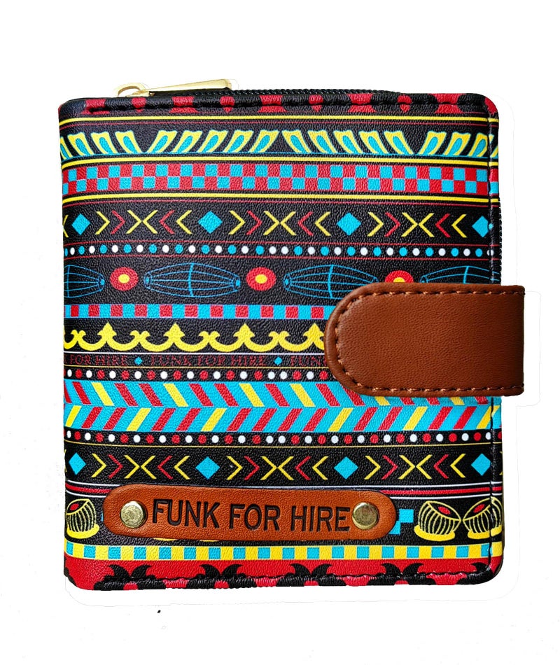 Funk For Hire Women’s Printed Black Vegan Leather Square Wallet with 6 Card Slots, Cash Compartment, Zippered Coin Pouch, Magnetic Closure, Compact Two Fold Design, Handcrafted in India - Image 1