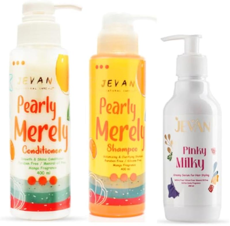 JEVAN Extra Shining Set (Pinky Milky Leave-In + Pearly Merely Shampoo + Pearly Merely Conditioner)