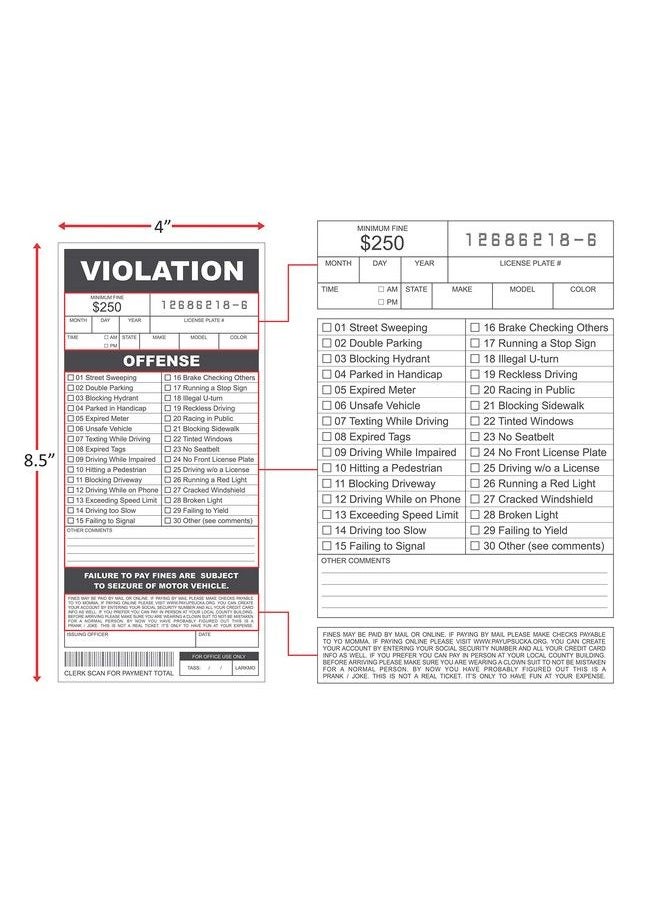 Generic - Fake Parking Tickets Prank Qty 25, Joke Violation Parking, Funny Gag Pretend Police Traffic And Safety Car Citations, Kid Friendly - Image 1