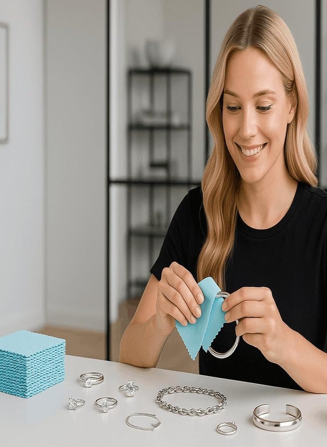 USHIGOO 30PCS Jewelry Polishing Cloths for Sterling Silver, Gold & Platinum - Travel Jewelry Cleaner & Tarnish Remover Cleaning Care Wipe Cloth- Aqua Blue 3"x3" + 2 Large 5.8"x5.8" Cloths - Image 5