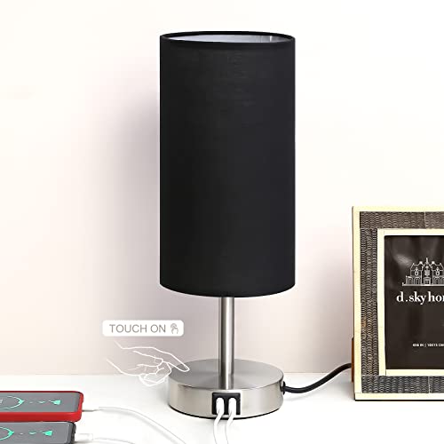 Yarra-Decor Bedside Lamp with USB Port - Touch Control Table Lamp for Bedroom Wood 3 Way Dimmable Nightstand Lamp with Round Black Shade for Living Room, Dorm, Home Office (LED Bulb Included) (Blacl2) - Image 1
